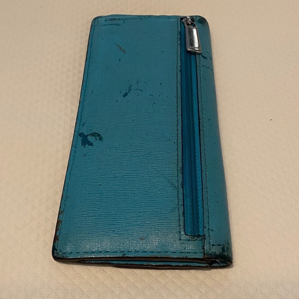 Coach Turquoise Blue Rectangular Vintage Fix-Up Distressed Project Wallet - Picture 4 of 13